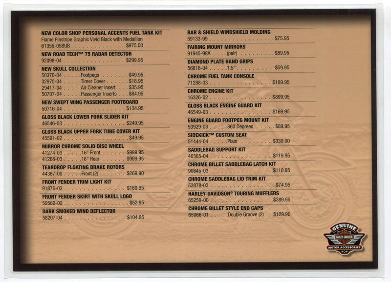 2005 Touring FLHTI Harley Davidson Accessories Spec Sheet Dealer Card - TvMovieCards.com