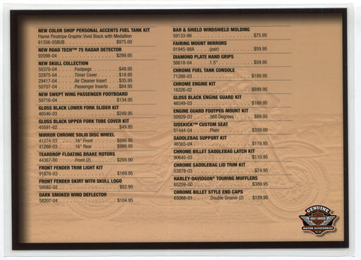 2005 Touring FLHTI Harley Davidson Accessories Spec Sheet Dealer Card - TvMovieCards.com
