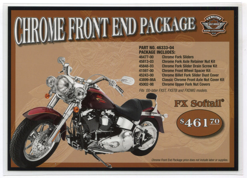 2000+ FX Softail Harley Davidson Accessory Chrome Front End Package Dealer Card - TvMovieCards.com