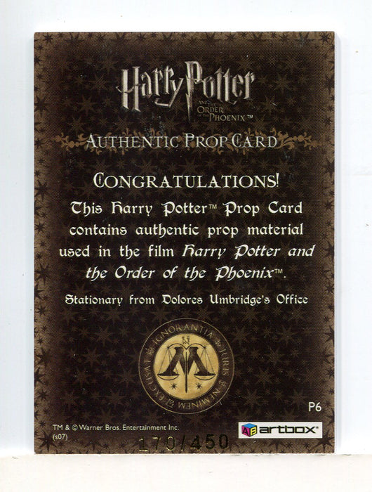 Harry Potter Order Phoenix Update Stationary Prop Card P6 HP #170/450 - TvMovieCards.com