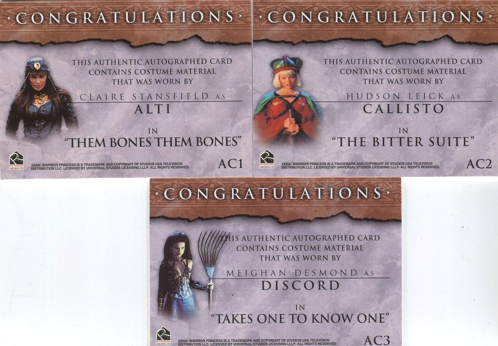 Xena Beauty and Brawn Limited Edition Autograph Costume Card Set AC1 AC2 AC3 - TvMovieCards.com