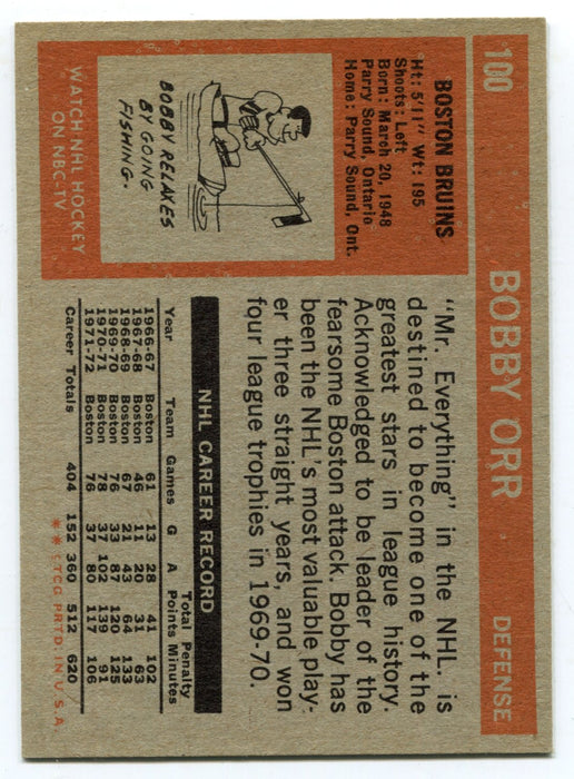 1972-73 Topps NHL Hockey #100 Bobby Orr Bruins Trading Card EX - TvMovieCards.com