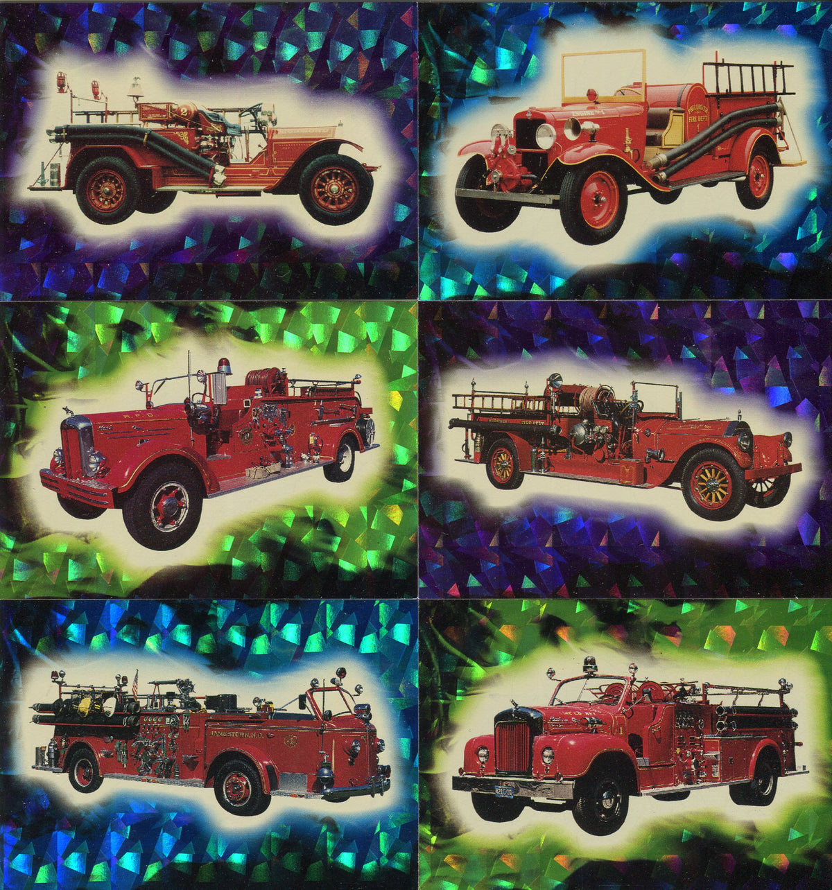 1993 Fire Engines Series 2 Prism Chase Card Set #7 thru #12 ...