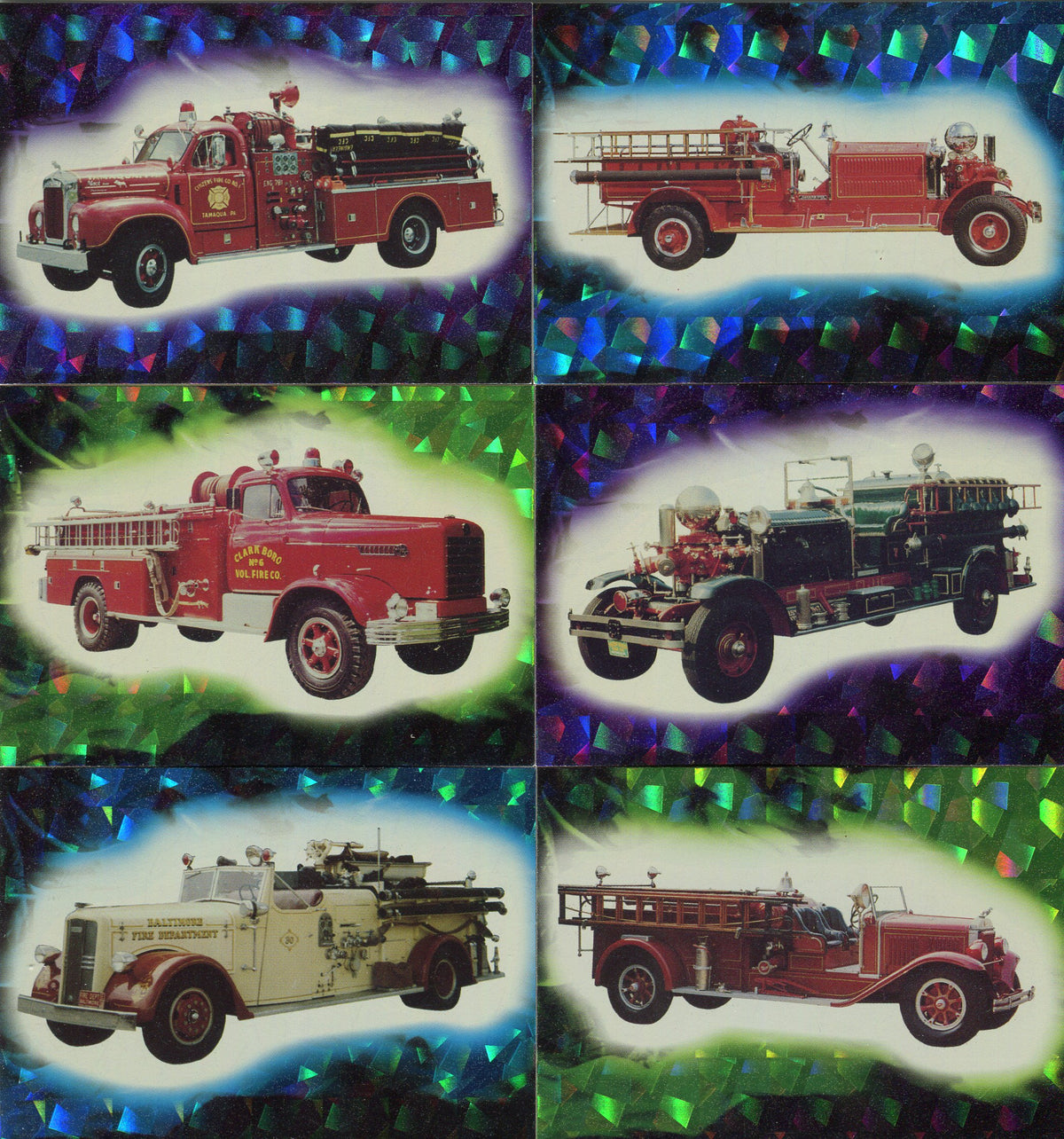 1994 Fire Engines Series 3 Prism Chase Card Set #13 thru #18 ...
