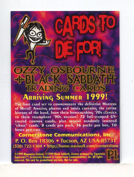 Ozzy Osbourne and Black Sabbath Promotional Card P1 Cornerstone 1999 - TvMovieCards.com