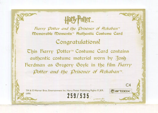 Harry Potter Memorable Moments Gregory Goyle Costume Card HP C4 #259/535 - TvMovieCards.com