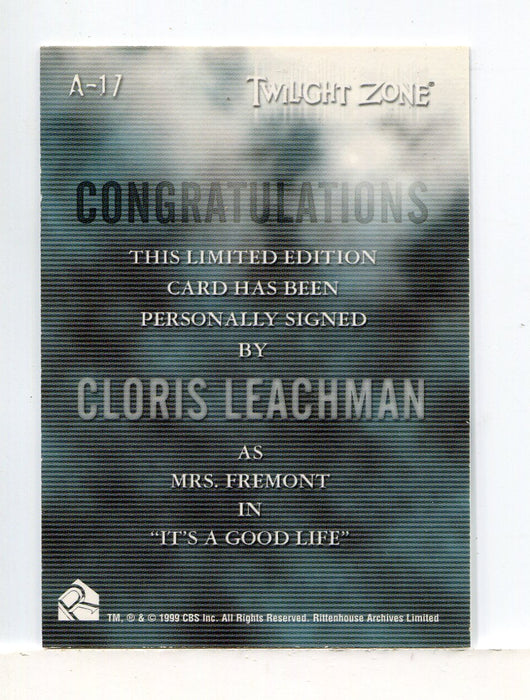 Twilight Zone Premiere Edition Cloris Leachman Autograph Card A-17 - TvMovieCards.com