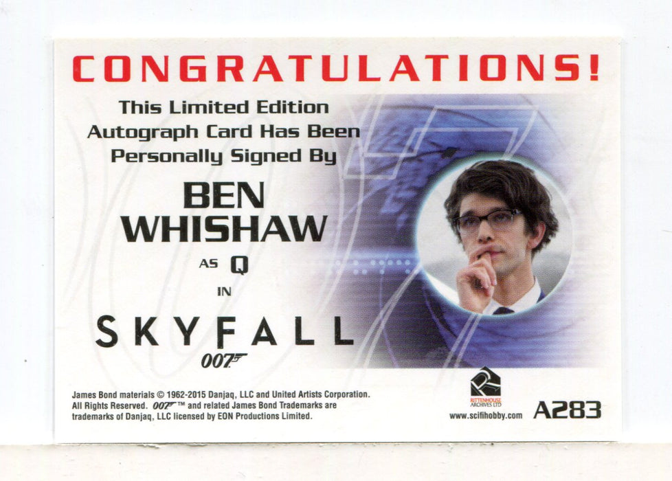 James Bond Archives Final Edition 2017 Ben Whishaw Autograph Card A283 - TvMovieCards.com