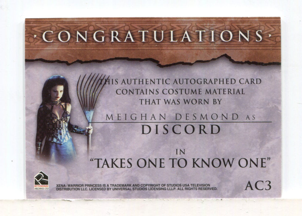 Xena Beauty and Brawn Meighan Desmond Autograph Costume Card AC3 - TvMovieCards.com