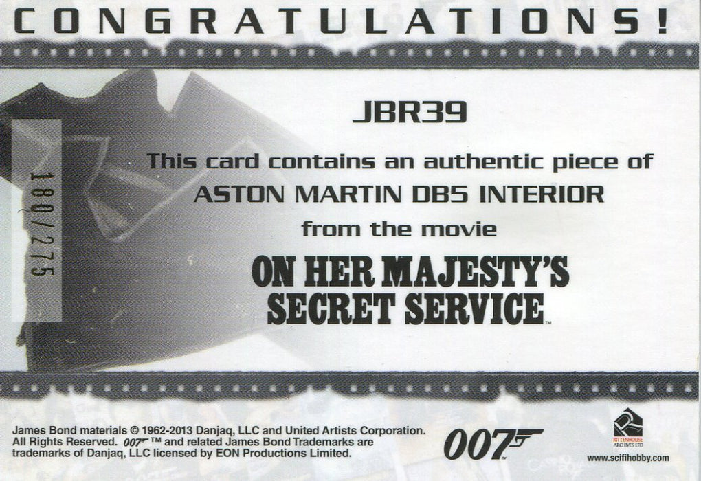 James Bond Archives 2014 Edition Aston Martin Interior Relic Card JBR39 #180/275 - TvMovieCards.com