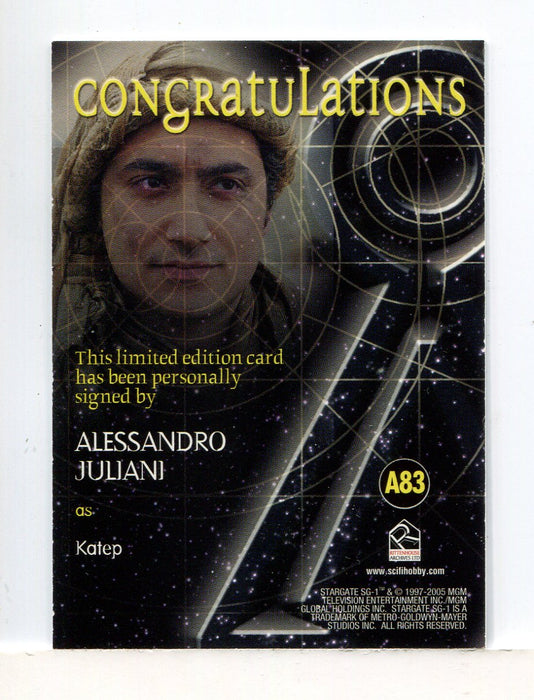 Stargate SG-1 Season Nine Alessandro Juliani Autograph Card A83 - TvMovieCards.com