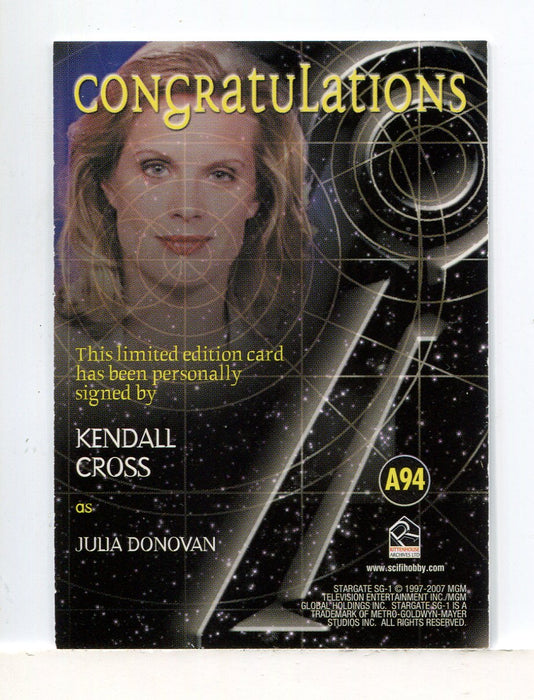 Stargate SG-1 Season Nine Kendall Cross Autograph Card A94 - TvMovieCards.com