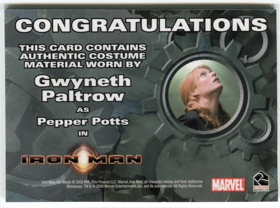 2008 Iron Man Movie Gwyneth Paltrow as Pepper Potts (Black Shirt) Costume Card - TvMovieCards.com