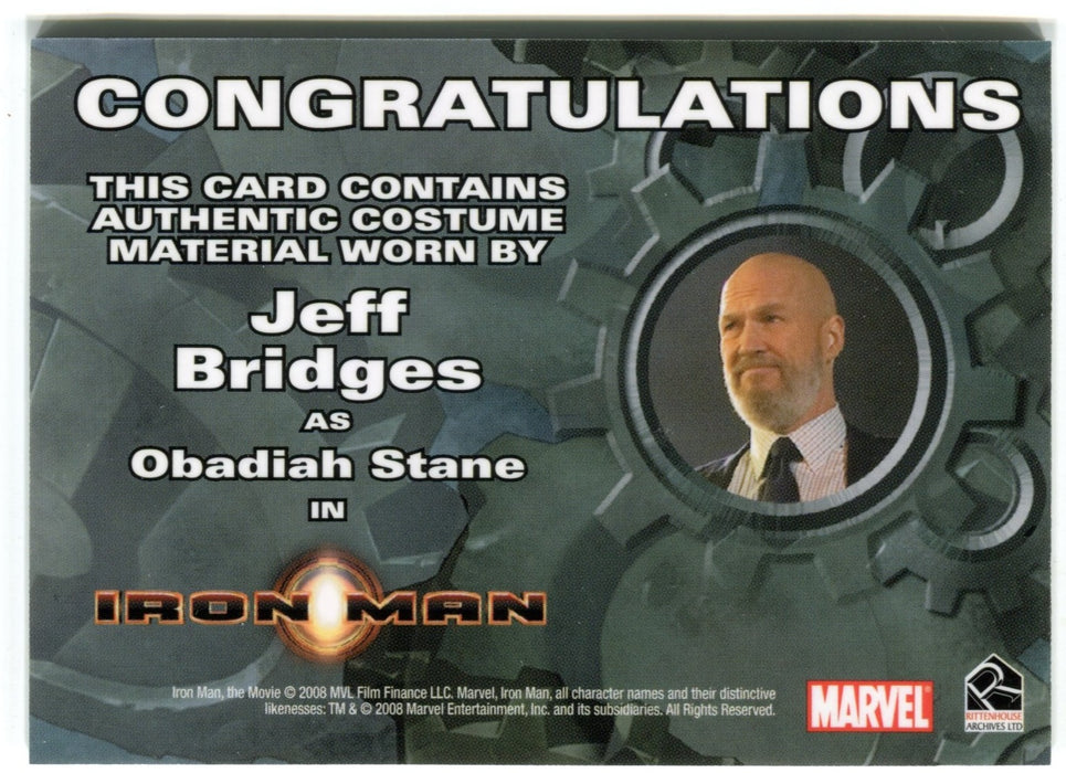 2008 Iron Man Movie Jeff Bridges as Obadiah Stane White Dress Shirt Costume Card - TvMovieCards.com