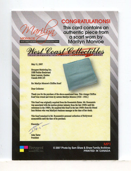 Marilyn Monroe Shaw Family Archive Marilyn Monroe Costume Card MP1 Scarf - TvMovieCards.com