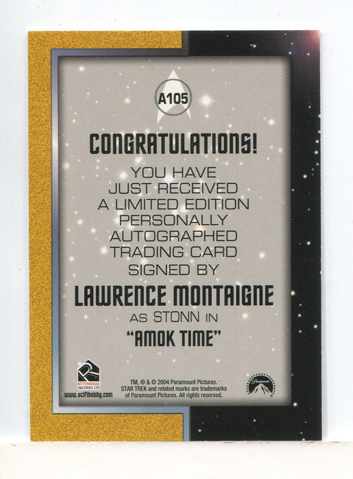 Star Trek TOS Quotable Lawrence Montaigne as Stonn Autograph Card A105 - TvMovieCards.com