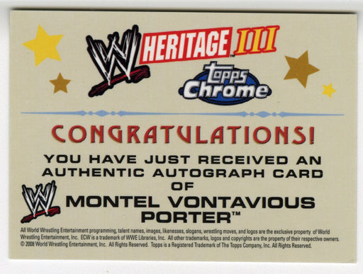 2008 WWE Heritage III Montel Vontavious Porter MVP Autograph Trading Card Topps - TvMovieCards.com
