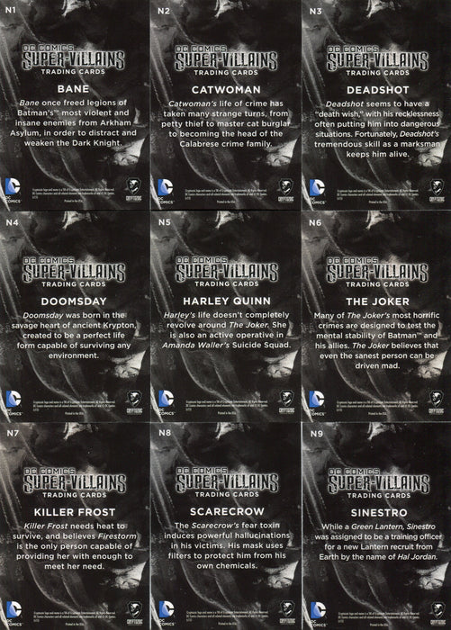 2015 DC Comics Super-Villains Noir Chase Card Set N1 thru N9 - TvMovieCards.com