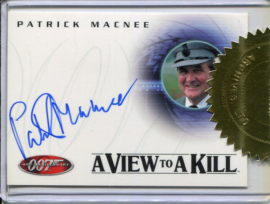 James Bond 40th Anniversary Patrick Macnee Autograph Card A24 Blue Ink - TvMovieCards.com