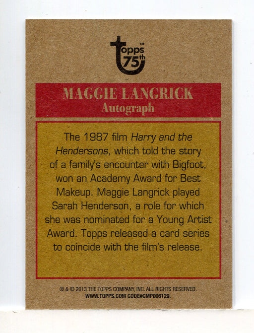 Topps 75th Anniversary Maggie Langrick Harry and Hendersons Autograph Card - TvMovieCards.com