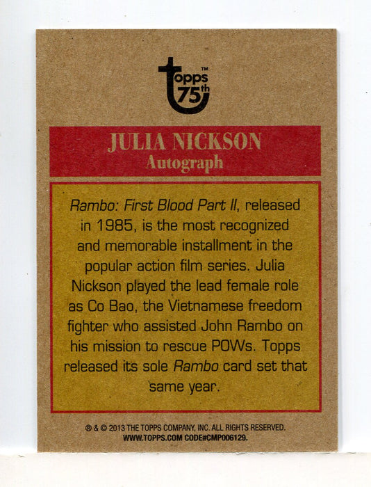 Topps 75th Anniversary Rambo First Blood Julia Nichson Co Bao Autograph Card - TvMovieCards.com