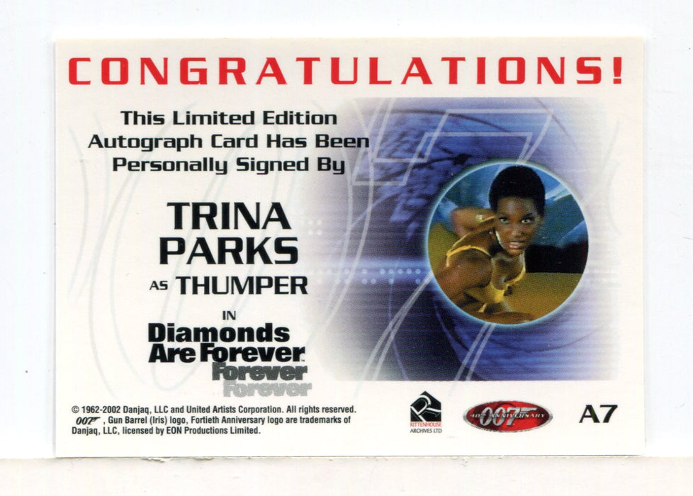 James Bond 40th Anniversary Trina Parks Autograph Card A7 - TvMovieCards.com