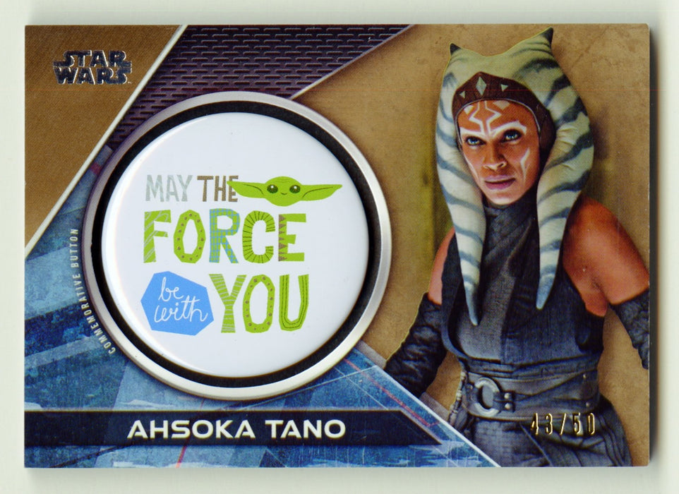 2021 Star Wars The Mandalorian Button Trading Card MC-PMF Ahsoka Tano Topps - TvMovieCards.com