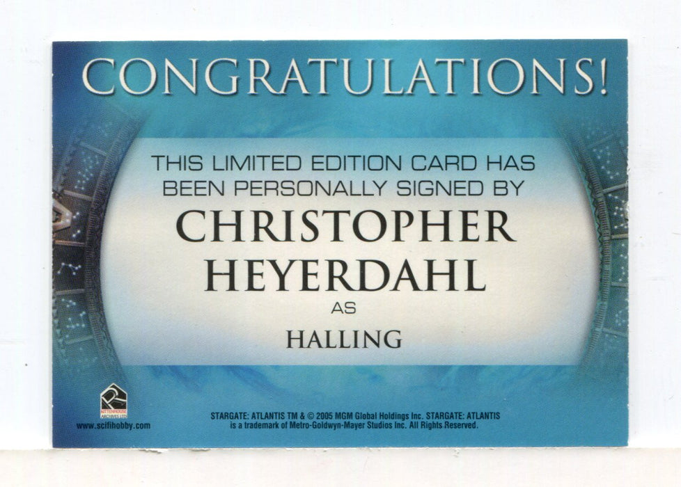 Stargate Atlantis Season One Christopher Heyerdahl Autograph Card - TvMovieCards.com