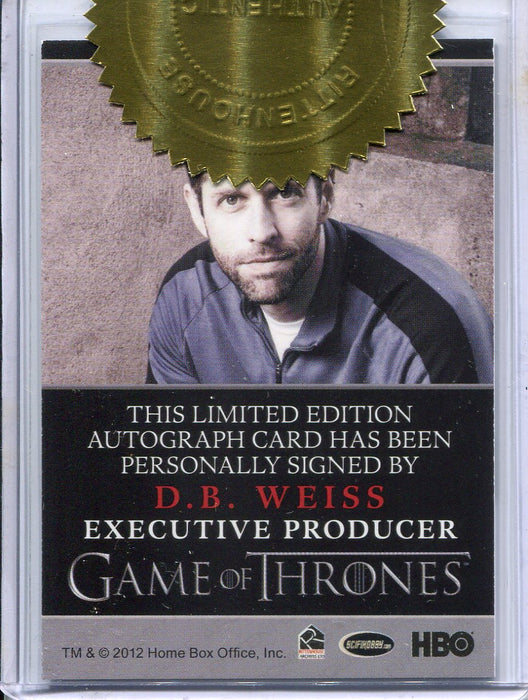 Game of Thrones Season 2 Dealer Incentive D.B. Weiss Autograph Card - TvMovieCards.com