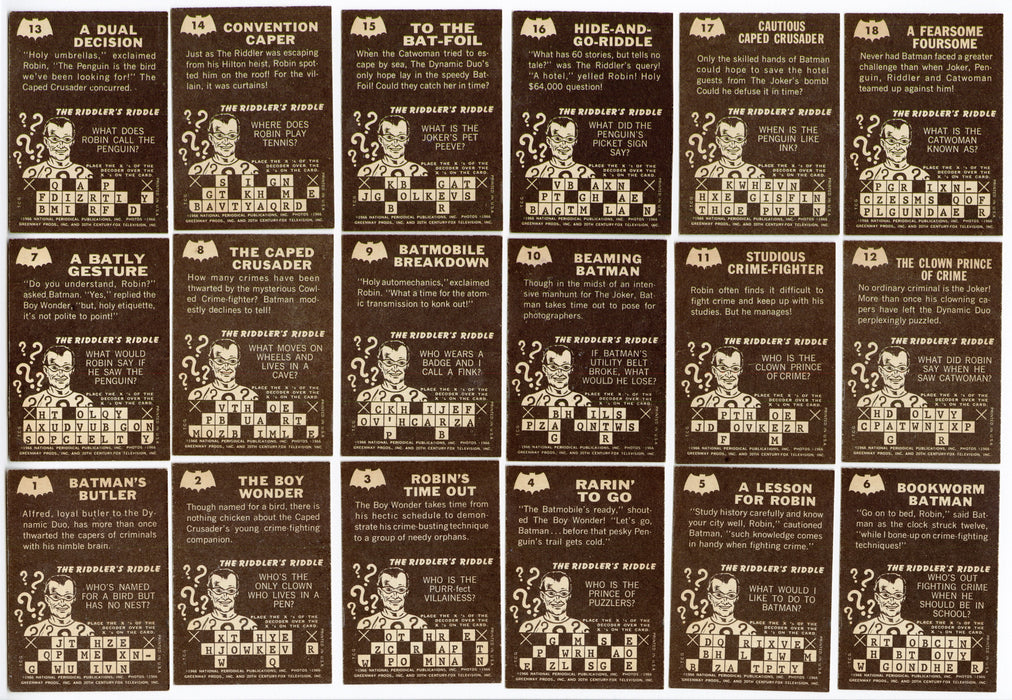 1966 Batman Riddler Back Complete Trading Card Set 38/38 & Decoder EX Topps - TvMovieCards.com