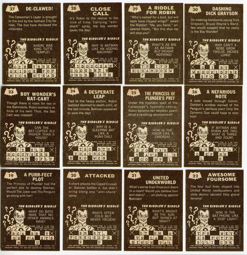 1966 Batman Riddler Back Complete Trading Card Set 38/38 & Decoder EX Topps - TvMovieCards.com