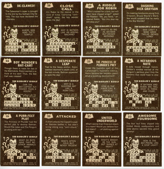 1966 Batman Riddler Back Complete Trading Card Set 38/38 & Decoder EX Topps - TvMovieCards.com