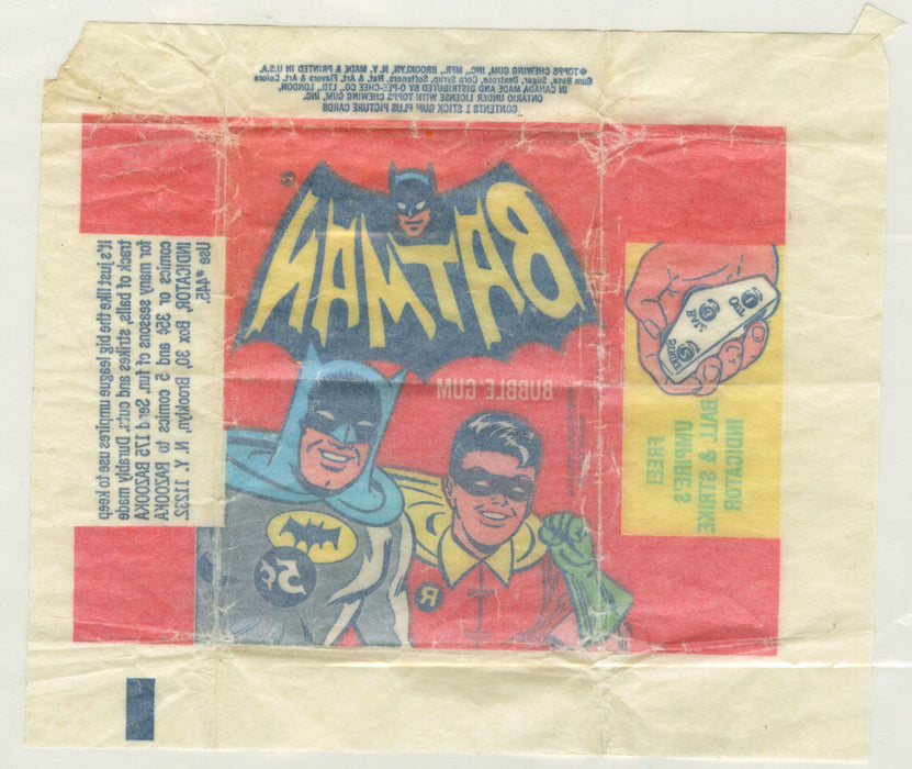 Batman 1966 Topps Vintage 5 Cent Bubble Gum Card Wrapper Umpire Indicator Ad - TvMovieCards.com