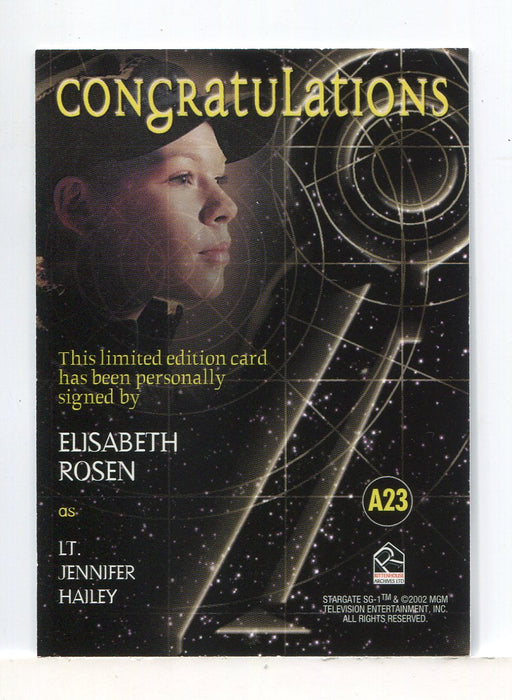 Stargate SG-1 Season Five Elisabeth Rosen Lt. Jennifer Hailey Autograph Card A23 - TvMovieCards.com