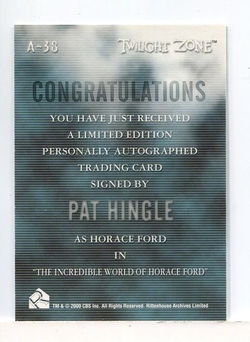 Twilight Zone 2 The Next Dimension Pat Hingle Case Topper Autograph Card A-38 - TvMovieCards.com