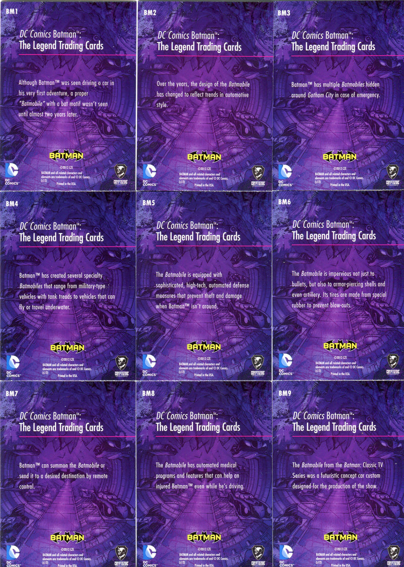 DC Comics Batman: The Legend Batmobile Foil Chase Card Set BM1 - BM9 - TvMovieCards.com