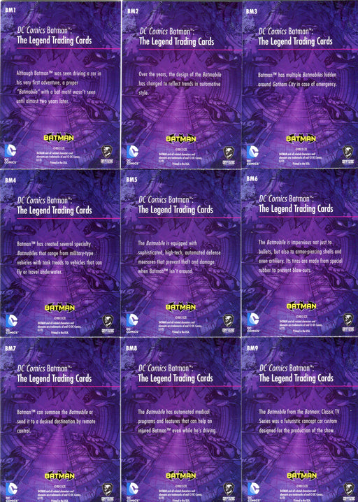 DC Comics Batman: The Legend Batmobile Foil Chase Card Set BM1 - BM9 - TvMovieCards.com