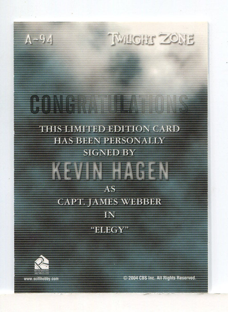 Twilight Zone 4 Science and Superstition Kevin Hagen Autograph Card A-94 - TvMovieCards.com