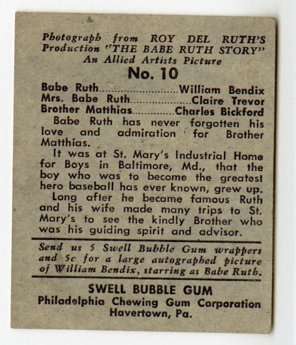 1948 Swell The Babe Ruth Story Trading Card #10 Babe Claire Brother Matthias