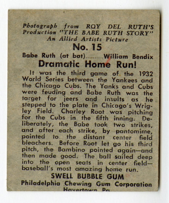1948 Swell The Babe Ruth Story Trading Card #15 Dramatic Home Run