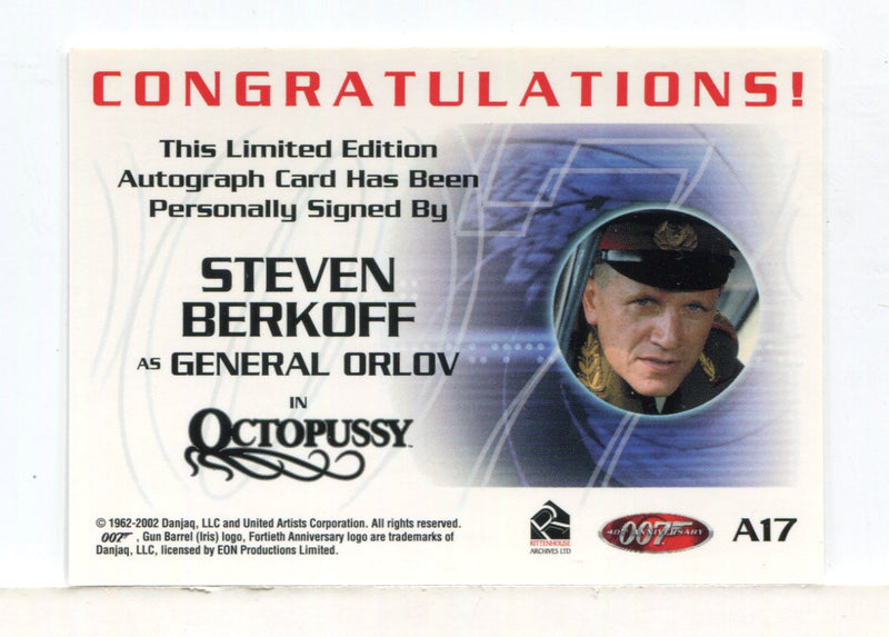 James Bond 40th Anniversary Steven Berkoff Autograph Card A17 - TvMovieCards.com