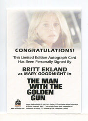 James Bond Archives Spectre Britt Ekland as Mary Goodnight Autograph Card - TvMovieCards.com