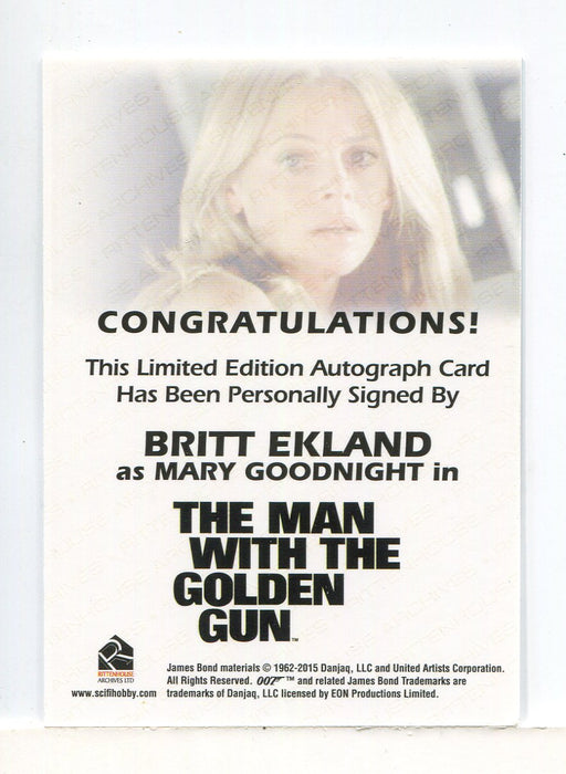 James Bond Archives Spectre Britt Ekland as Mary Goodnight Autograph Card - TvMovieCards.com