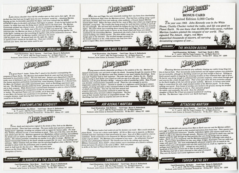 Mars Attacks Archives Screamin' Model Promo Trading Card Set of 9 Cards