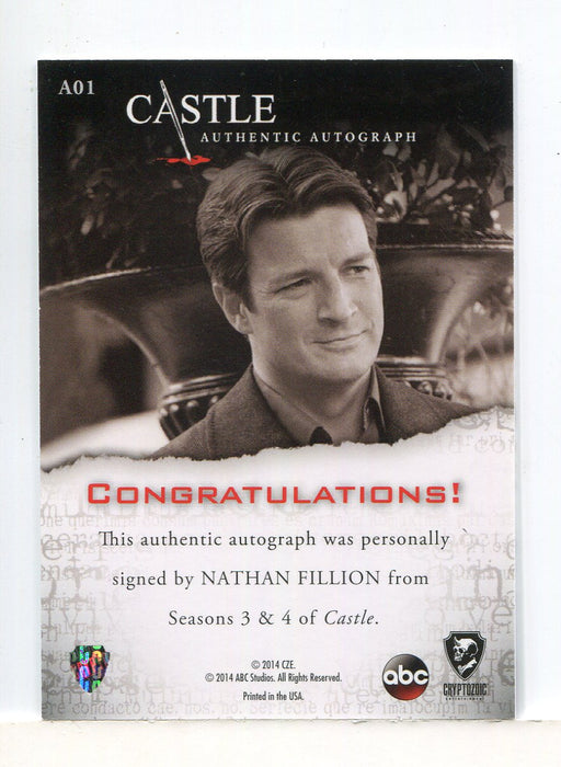 Castle Seasons 3 & 4 Nathan Fillion Autograph Card A01