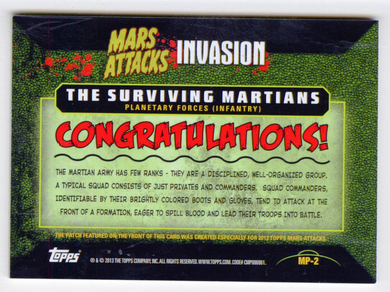 2013 Mars Attacks Invasion Patch Relic Trading Card MP-2 Topps - TvMovieCards.com