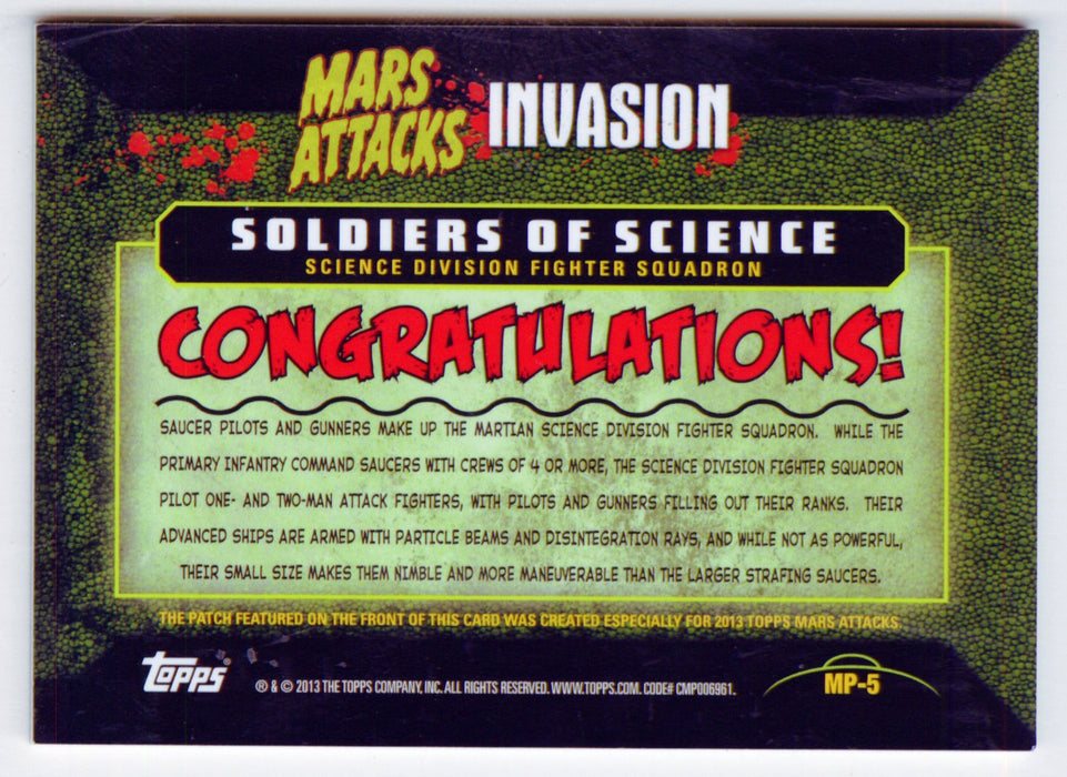 2013 Mars Attacks Invasion Patch Relic Trading Card MP-5 Topps