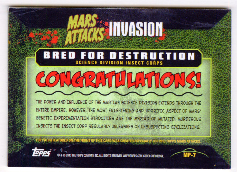 2013 Mars Attacks Invasion Patch Relic Trading Card MP-7 Topps - TvMovieCards.com