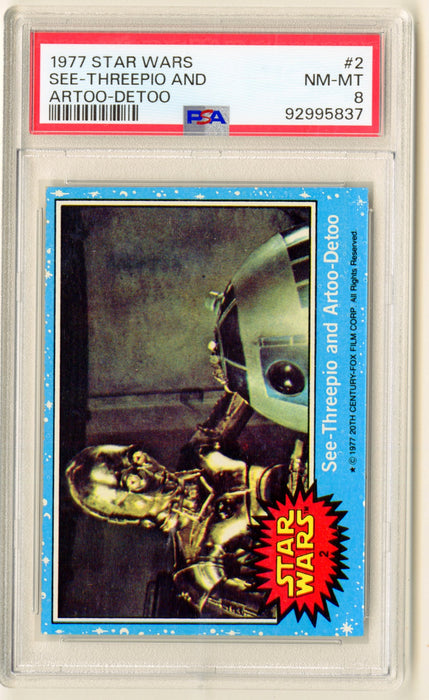 1977 Star Wars See-Threepio & Artoo-Detoo C3P0 R2D2 #2 Trading Card PSA 8 NM-MT
