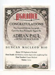 Highlander Adrian Paul as Duncan MacLeod Expansion Autograph Card IA2 - TvMovieCards.com